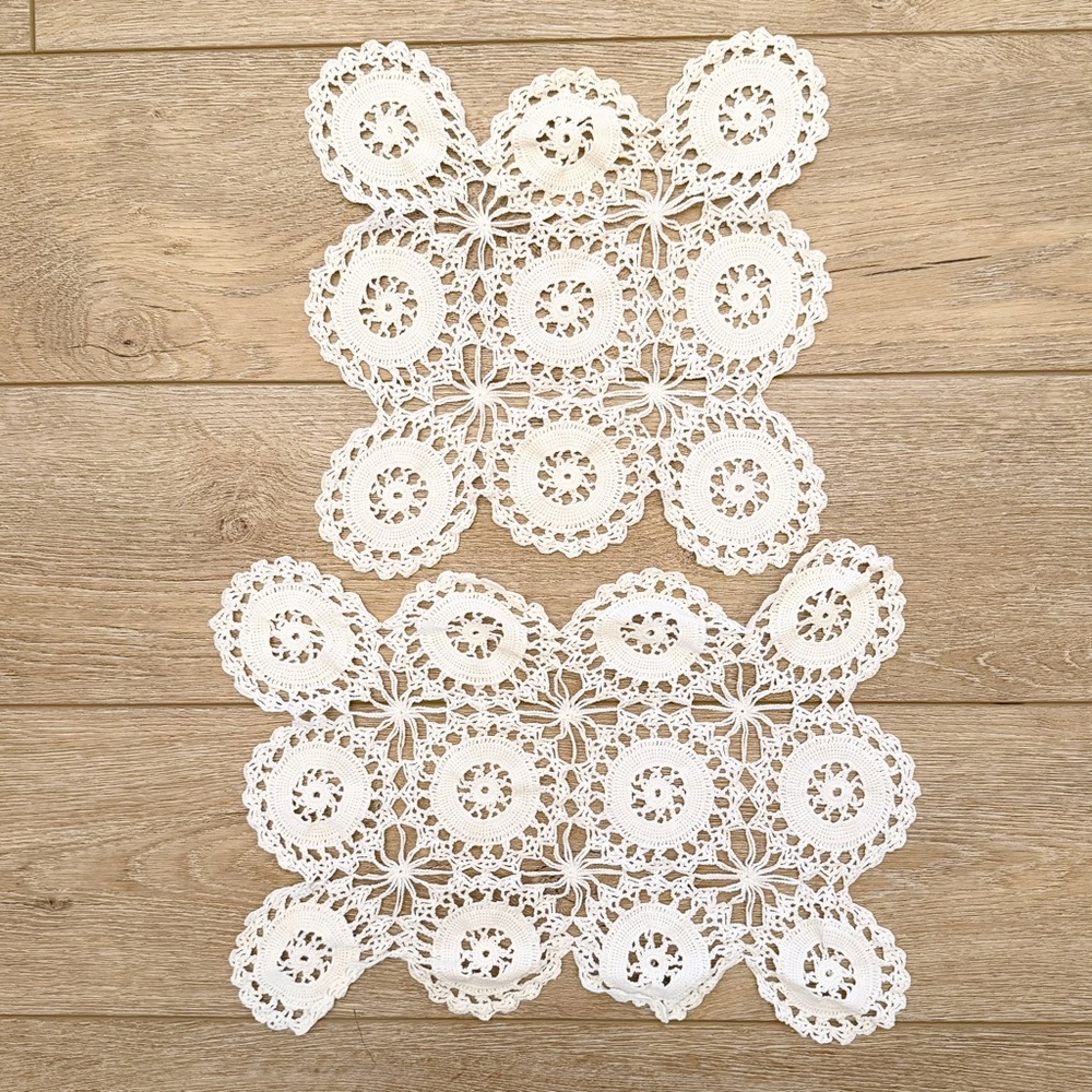 Vintage Handmade white crocheted medallion doilies Set of 2 Cotton Cottage Core